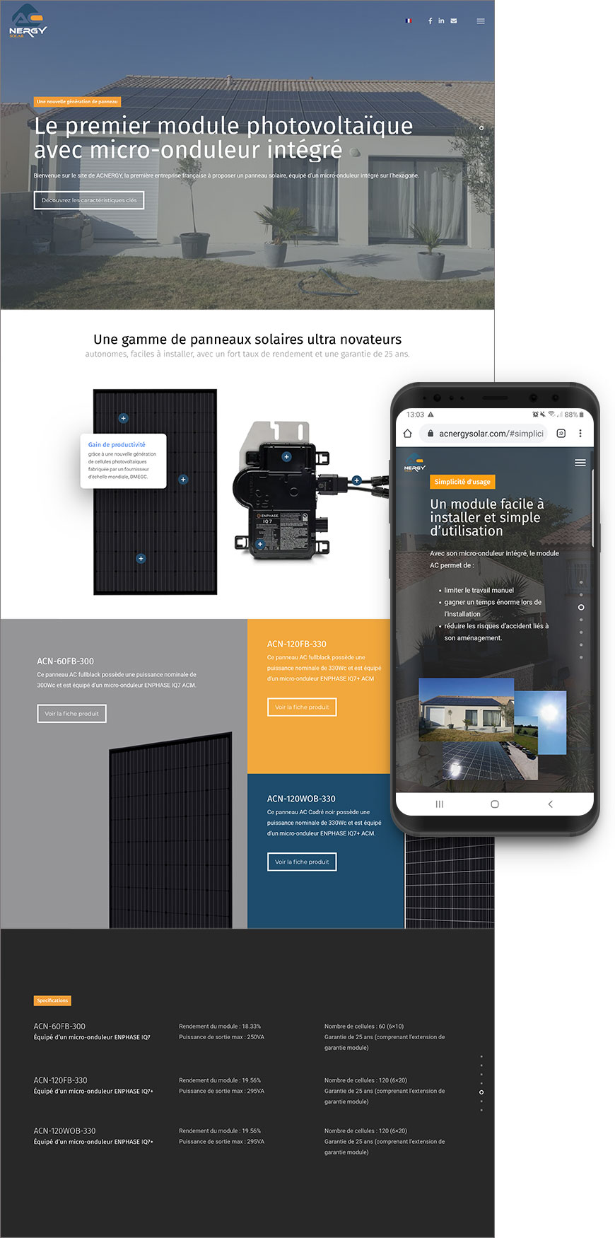 Création Site web one page acnergysolar BlueMarketing